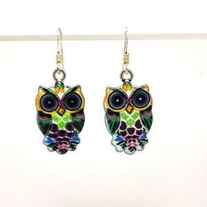 Owl Earrings Owl Charm Drops on Sterling Silver French Earwires New Hand…